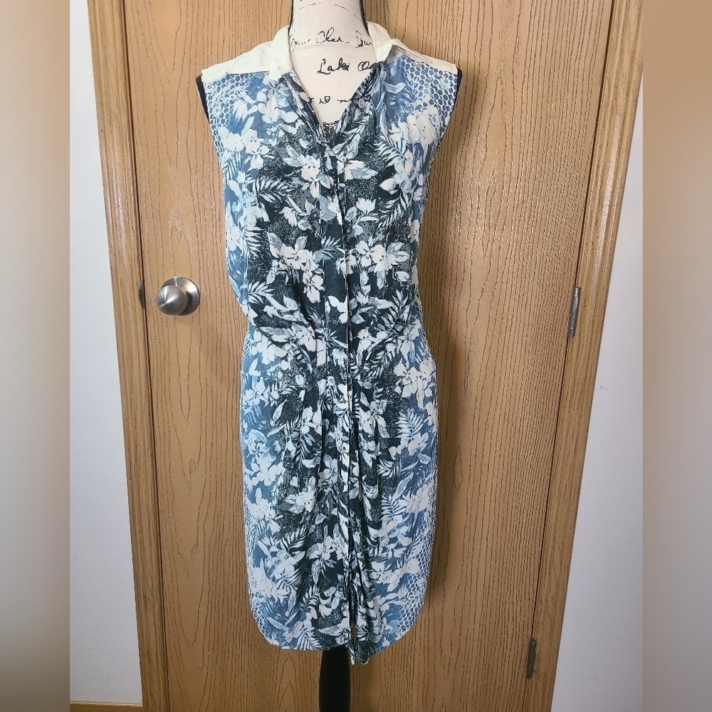 Alexander Wang floral tropical print button down silk shirt dress